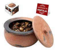 Hakan Efes Terracotta Cooking Pot with Lid, LARGE 4.4 Quarts Clay Pots for Cooking, Rice Pots, UNGLAZED Twice Baked Traditional Casserole for Cooking on STOVE Top, Vintage Roaster, 142 oz (4.2 L)