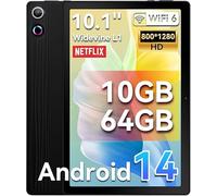 Hakaug Tablet 10 inch Android 14 Tablet 10GB RAM + 64GB ROM TF 1TB Expand丨WidevineL1丨WiFi6丨BT5.3丨5MP+8MP Camera丨USB丨Face ID丨5000mAh丨Black