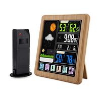 Hakeeta Color Weather Station, Full Touch Screen, Wireless, LCD, USB, Multi-function, Child Lock, Wood, 2 AAA Batteries Required