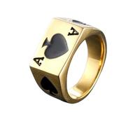Hakfeeo Men's & Women's Spade Ace Ring - Poker Card Symbol Stainless Steel Band in Silver & Black, Gothic Gambling Theme Jewelry, Edgy Bold Statement Ring