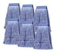 Hakfhsd Pack of 6 Heavy Duty Commercial Looped End Cotton Mop,String Cotton Mop Refill Heads for Industrial,Residential and Most Floor Cleaning-Wet Industrial Blue String Mop Replacements Head