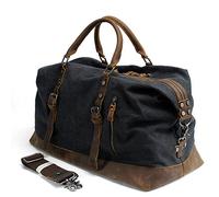 HAKGY Oversized 52L(21.7 x 10.2 x 14.1inch) Mens Tote Duffel Canvas Leather Holdall Overnight Weekend Satchel Totes Bag Handbags for Gym/Travel/Camping (Black)