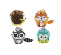 HAKIDZEL 24pcs Bear and Fox Cartoon Cupcake Wrappers 3D Cake Decoration with Accessories Children's Party Cupcake Liner Paper Dessert Table Decor