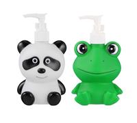 HAKIDZEL 2pcs Cartoon Press Bottle Set for DIY Body Lotions and Bathroom Use, Plastic Material with Wide Opening and Removable Pump Head Design, Cute Empty Liquid Bottles for Shampoo