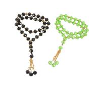 HAKIDZEL 2pcs Glass Crystal Islamic Prayer Beads Tasbih Rosary for Muslim Men and Women, Lightweight Portable Design with Metal Details, for Meditation Routines and Home Settings