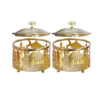 HAKIDZEL 2pcs Golden Candy Boxes Middle East Style Reusable Iron and Pet Decorative Candy Storage Containers with Fine Workmanship for Weddings and Family Gatherings