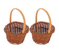 HAKIDZEL 2pcs Mini Rattan Woven Basket with Handle Compact and Portable Decorative Flower Girl Basket for Birthday and Anniversary Rustic Brown