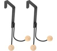 HAKIDZEL 2pcs Over The Door Hooks Black Wood and Metal Multi-Functional Double-Headed Coat Hooks Without Deformation Suitable for Bedroom Or Front Door Hanging