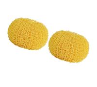 HAKIDZEL 2pcs Reusable Yellow Round Fiber Dish Cleaning Balls Non-Scratch Scouring Pads for Plates and Stoves, Effective Kitchen Sponge Brush for Cleaning Non-Stick Pans Without Damage