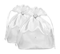 HAKIDZEL 2pcs Satin Bridal Bag with Drawstring and Sparkling Rhinestone Embellishments Elegant White Heart Shaped Wedding Money Bag for Western Weddings