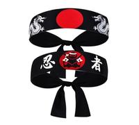 HAKIDZEL 2pcs Traditional Japanese Style Karate Headbands for Men, Black Polyester Head Straps Firm Fixing and Non-slip Features, for Samurai, Ninjas, Sushi Chefs and Martial Arts