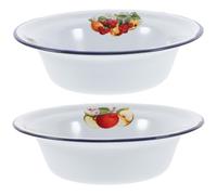 HAKIDZEL 2pcs Vintage Enamel Dough Making Basins with Anti-Skid Design, Thickened White Enameled Bowls for Multifunctional Use, for Beating Eggs and BBQ Preparation in Kitchen