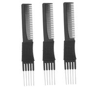 HAKIDZEL 3pcs Carbon Fiber Hair Comb Static Steel Wire Clip Combs for Styling and Haircut