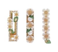HAKIDZEL 3pcs Chic Floral Hair Clasp Set for Women, Decorative Alloy and Synthesis Pearl Hair Accessories, Stylish Green Leaf Design for Wedding or Everyday Use Random Color