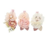 HAKIDZEL 3pcs Princess Style Flower Hair Clips - Pink Floral Hair Accessories Vintage Leaf Rose Barrettes For Girls Weddings Parties Brides