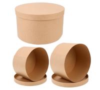 HAKIDZEL 3pcs round Kraft Paper Boxes with Secure Lid for Storing Candies and Treasures, Small Circular Cardboard Containers with Attractive Design, for Weddings and Gift Packaging