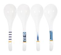 HAKIDZEL 4pcs Large Ceramic Soup Spoon with Long Curved Handle, Ergonomic Design and Dishwasher Safe, Japanese Vintage Style Glazed Tableware for Home and Restaurant Use
