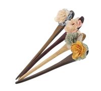 HAKIDZEL 4pcs Retro Hairpins Chinese Flower Hair Sticks Wood Decorative Hair Pins for Women in Blue Yellow Green Pink