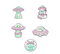 HAKIDZEL 5pcs Cartoon Brooch Pin Set Featuring Space Cat, Astronaut and Spaceship Designs, Alloy Material with Adjustable Waistband Fix for Clothing, Backpacks and Hats Accessories