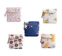 HAKIDZEL 5pcs Cartoon Sanitary Napkin Storage Bags with Smooth Surface and Buckle Design, Portable Cotton Pouches for Women and Girls, for Outdoor and Office Use Style