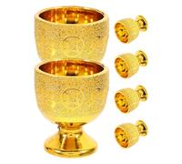 HAKIDZEL 6pcs Golden Small Wine Cup Set Decorative Holy Drinking Cups Made of Sturdy Pp Compact and Easy to Carry for Temple Worship and Water Supply with 30ml Capacity