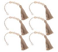 HAKIDZEL 6pcs Rustic Jute Rope Hanging Decoration with Wood Beads and Tassels, Easy Installation Versatile Use for Home Interior and Closet Door Decor, Boho Aesthetic Style Ornament