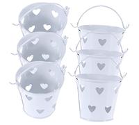 HAKIDZEL 6Pcs Storage Bucket Succulent Planter Mini tin pails Pen Organizers Candy Holder Bowl Heart vases for Flowers Votive Candles Holder Candy Buckets Mini pots Tinplate Drum Iron White
