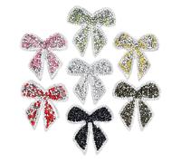 HAKIDZEL 7pcs Embroidered Iron on Patch Bow Knot Rhinestone Applique 6cm Red Pink Black Grey Silver Bright Yellow Green for Jeans Backpacks Christmas Décor Projects