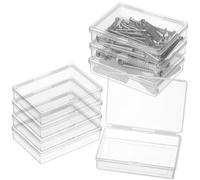 HAKIDZEL 8 Pcs Small Clear Plastic Jewelry Storage Boxes Compact Transparent Card and Trinket Organizers Stackable Bead Containers Portable for Home and Travel