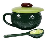 HAKIDZEL Adorable Avocado Ceramic Mug with Spoon Set for Home and Office Use, Cute Milk Cup Featuring Lovely Cartoon Style and Beautiful Lines, for Coffee and Breakfast