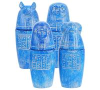 HAKIDZEL Ancient Canopic Jars 4Pcs Egyptian Sculpture Set Blue Sons of Horus Miniature Jars with Inscribed Details Pharaoh Burial Artifacts for Collectors and Home Display (13X5Cm)
