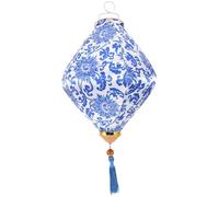 HAKIDZEL Antique Style Blue Cloth Lantern with Floral Pattern Traditional Appearance Hanging Lantern Decor for Patio and Outdoor Use for Mid-Autumn Festival