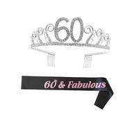 HAKIDZEL Birthday Crown with Rhinestone Tiara and Decorative Sash for Women Elegant Hair Comb and Etiquette Belt Birthday Accessories Eye-catching Party Decoration