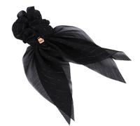 HAKIDZEL Black Elastic Cloth Hair Tie with Double-Layer Bowknot and Buckle, Strong Ponytail Holder for Everyday Wear, Chic and Attractive Hair Accessory for Women