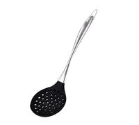 HAKIDZEL Black Silicone Slotted Spoon with Stainless Steel Ergonomic Handle, Non-Stick Noodle Strainer Spoon for Cooking and Serving Pasta the Kitchen