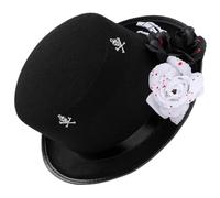 HAKIDZEL Black Top Hat with Decorative Skull and Rose, Comfortable Lightweight Felt High Top Hat for Adult Women, Gothic Steampunk Style Halloween Headwear for Day the Dead or Cosplay