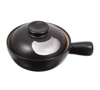 HAKIDZEL Ceramic Single Handle Casserole Pot with Lid, Heat-resistant Earthenware Cooking Pot for Soup and Rice, Easy to Clean Black Kitchen Cookware for Home Use