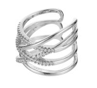 HAKIDZEL Chic Women Finger Ring with Double Layer Crossed Lines Design, Copper Inlaid with Zircon, Silver Opening Ring Featuring Fine Workmanship and Durability, for Weddings and Shopping