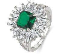 HAKIDZEL Elegant Silver Emerald Ring for Women Featuring Natural Faceted Gemstone in Four Claw Design, Made of Sturdy Copper, Bright and Attractive, for Anniversary or Special Occasions