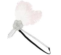 HAKIDZEL Elegant White Flapper Headband Comfortable Faux Plume with Tassel Embellishment and Polyester Material, 1920s Theme Party Photography Prop for Women