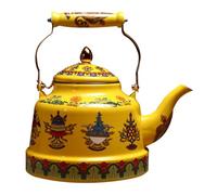 HAKIDZEL Ethnic Enamel Teapot with Comfortable Ceramic Handle, Artistic Antique Style Tea Kettle for Home and Kitchen Use, Practical One Person Tea Pot Protecting Hands from Heat