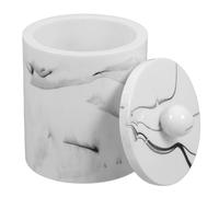 HAKIDZEL European Style Resin Cotton Swabs Holder with Lid Ink White Marble Texture Makeup Organizer for Cotton Pads Toothpicks Small Accessories Simple Design for Cosmetic