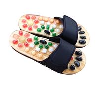 HAKIDZEL Foot Acupoint Relaxation Sandals Natural Jade Cobblestone Massage Slippers for Foot Health Black Enhance Blood Flow