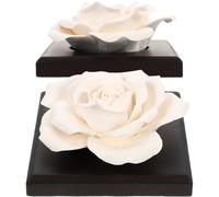 HAKIDZEL Fragrance Diffuser Unique Aroma Diffuser 2pcs Ceramic Rose Shaped with Smooth Surface and Wooden Base for Car and Living Room Decoration