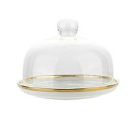HAKIDZEL Glass Cake Dome Cover Ceramic Tray, Dessert Display Stand for Parties and Receptions, Protective Food Cover Smooth Handle, Keeps Cake Fresh