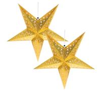 HAKIDZEL Golden Paper Star Lantern Pentagram Lampshade Five-point Star Shape 2pcs Hanging Decoration for Christmas Tree and Birthday Party