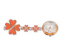 HAKIDZEL Orange Clip on Nurse Pocket Watch with Rose Pattern Round Dial | Glass Mirror and Metal Build, Lightweight Hanging Style, Accurate Timekeeping for Students and Doctors