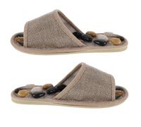 HAKIDZEL Pebble Massage Slippers for Men and Women, Khaki 39-40 Indoor | Cotton Linen EVA Stone Build, Spa and Home Use, Wet Floor Grip, Unisex Design