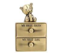 HAKIDZEL Portable Children's Teeth Keepsake Box 2 Drawers, Zinc Alloy Bear-Shaped Baby Tooth Storage Organizer for Infant Girls, Easy to Store and Carry