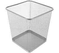 HAKIDZEL Rectangular Metal Mesh Wastebasket Office Trash Bin for Desk Side | Iron Mesh with Metal Base, Hollow Edging and Wide Opening, Silver Finish for Dry Household Waste